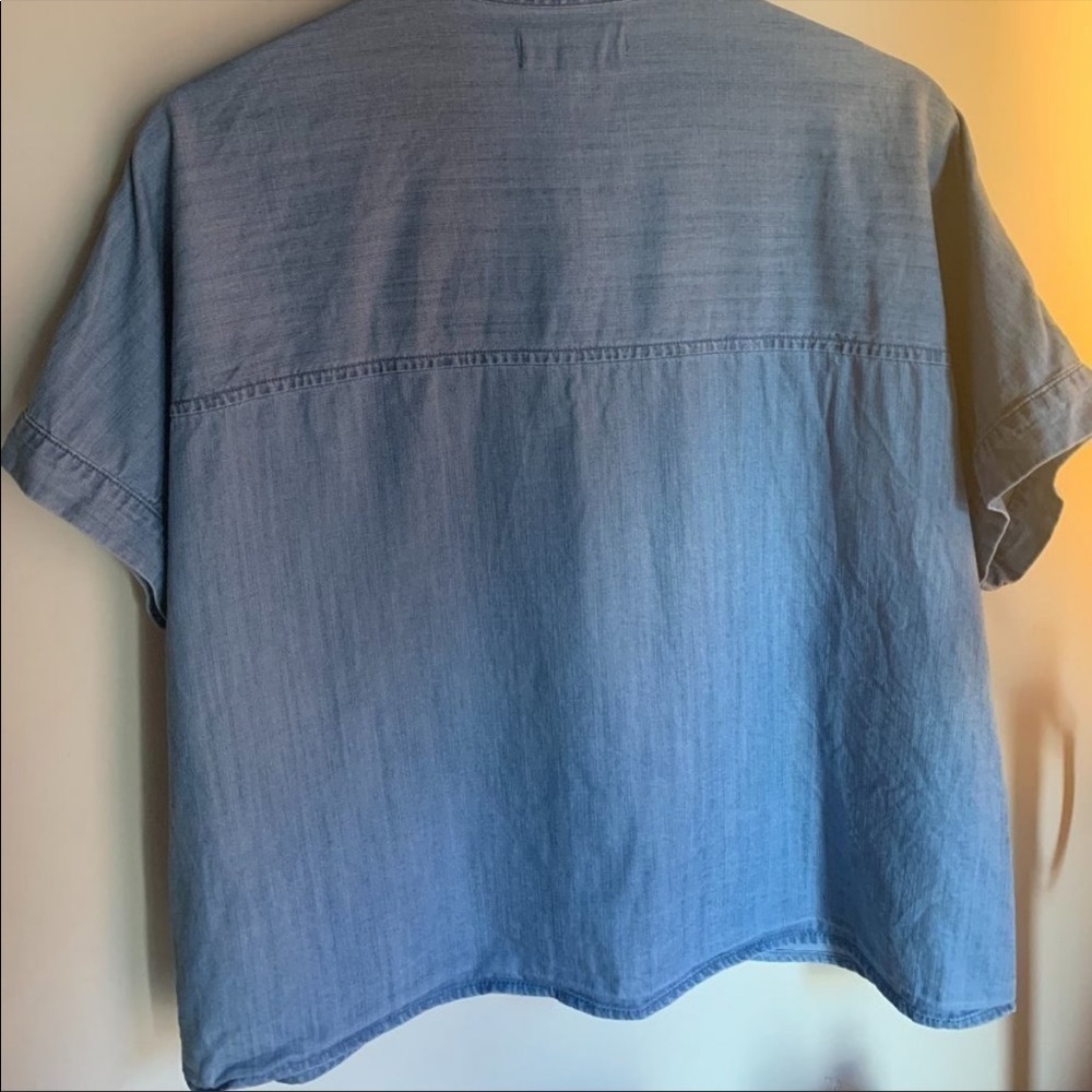 Madewell Blue Short Sleeve Tie Bottom Boxy Button Down Shirt - Picture 12 of 14